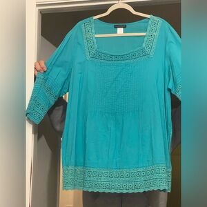 Ulla Popken crochet 100% cotton Blouse 20/22 Relax Fit 3/4 Slv Top
profuse lace